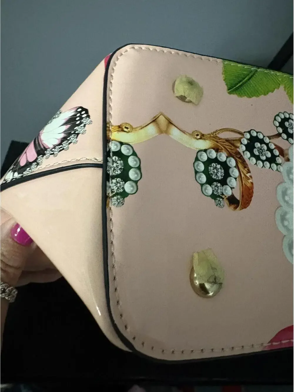 Pink Graphic Floral Tote Bag Bow Accent - Picture 8 of 8